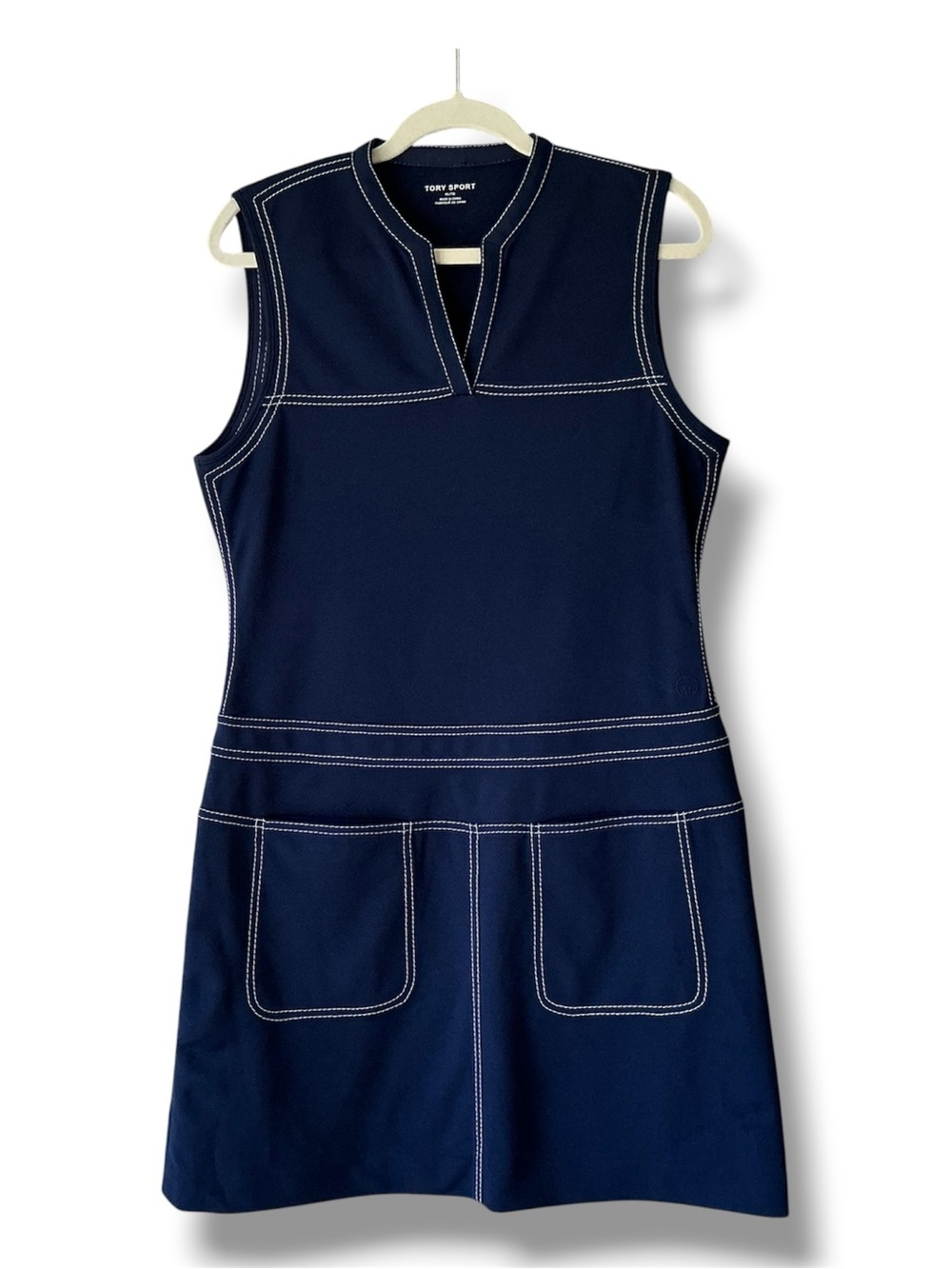 Tory Sport Piqué Contrast Stitch Dress in Tory Navy Size XL - Picture 2 of 7